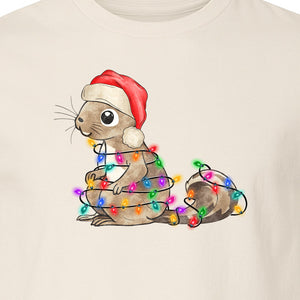 Christmas Squirrel Lights T-Shirt, Santa Hat Holiday Graphic for Winter Gatherings and Woodland Fans