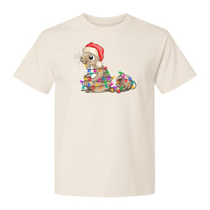 Christmas Squirrel Lights T-Shirt, Santa Hat Holiday Graphic for Winter Gatherings and Woodland Fans