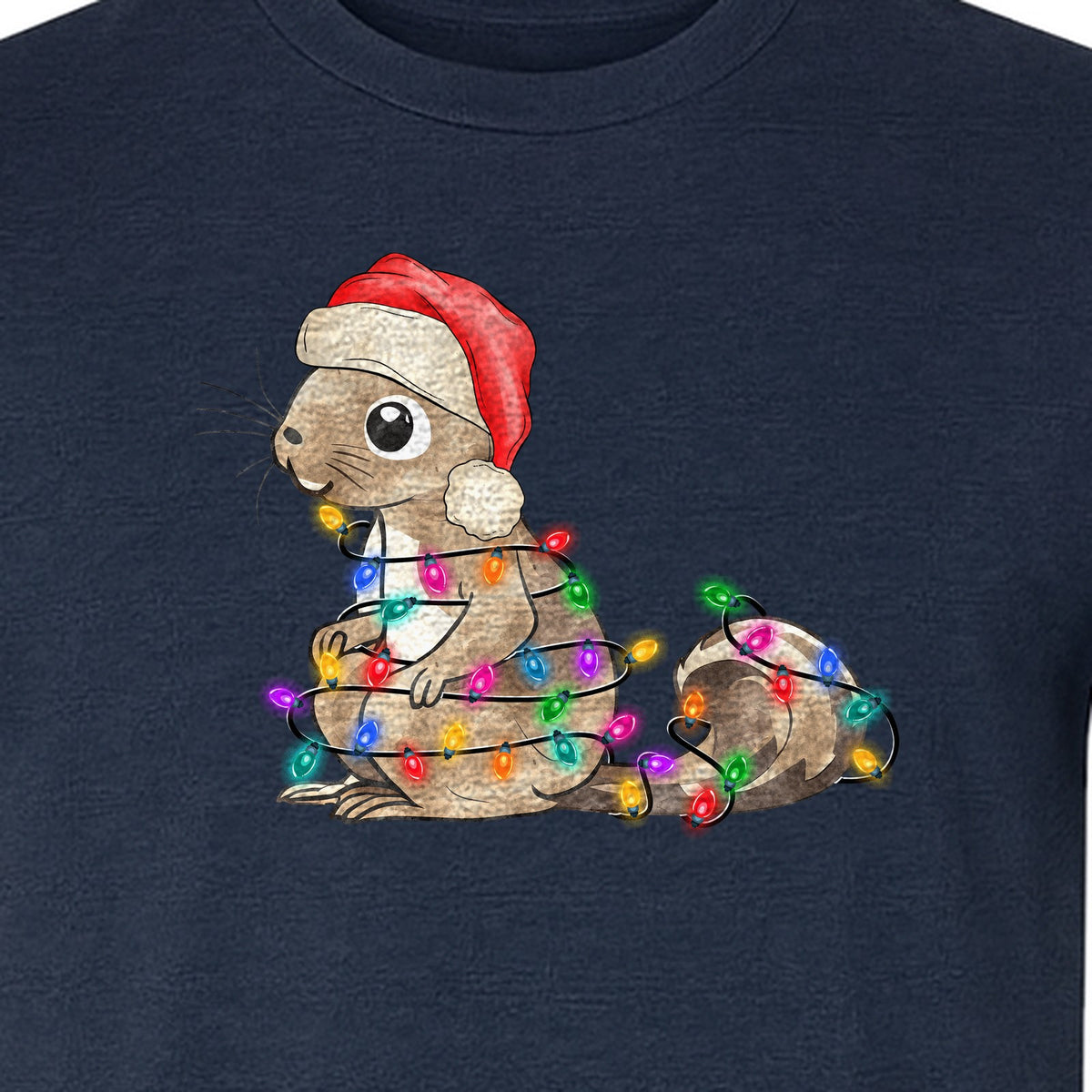 Christmas Squirrel Lights T-Shirt, Santa Hat Holiday Graphic for Winter Gatherings and Woodland Fans