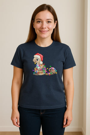 Christmas Squirrel Lights T-Shirt, Santa Hat Holiday Graphic for Winter Gatherings and Woodland Fans
