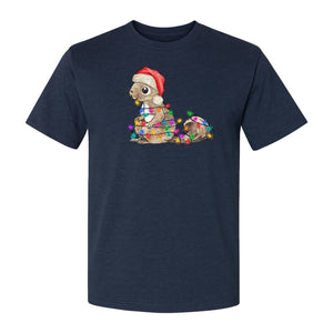 Christmas Squirrel Lights T-Shirt, Santa Hat Holiday Graphic for Winter Gatherings and Woodland Fans