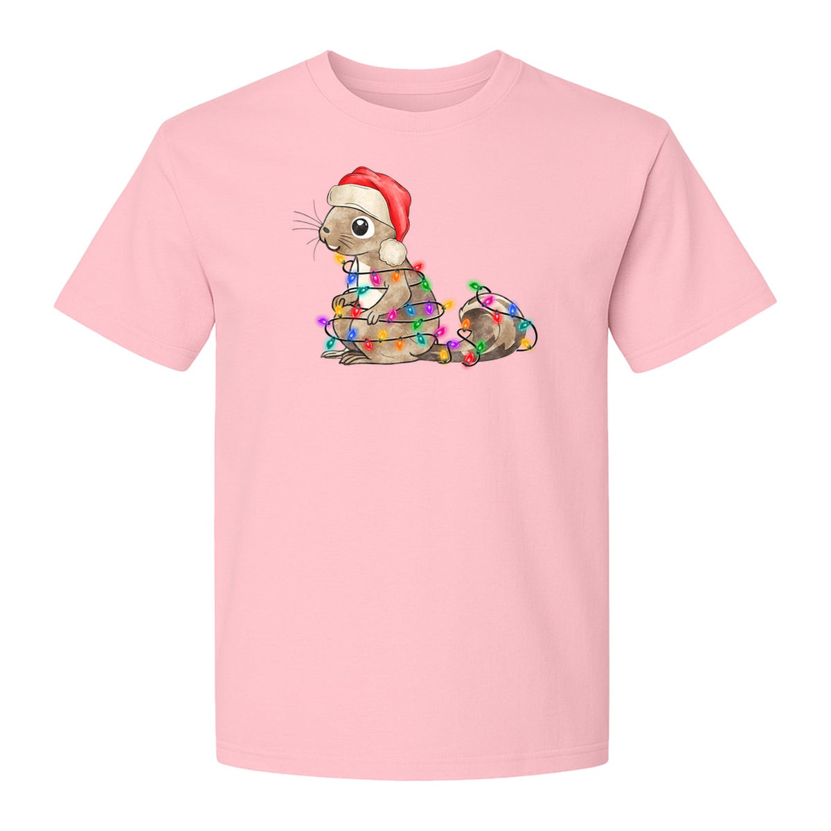 Christmas Squirrel Lights T-Shirt, Santa Hat Holiday Graphic for Winter Gatherings and Woodland Fans