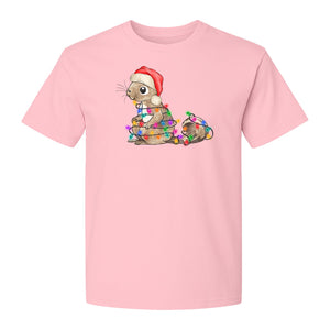 Christmas Squirrel Lights T-Shirt, Santa Hat Holiday Graphic for Winter Gatherings and Woodland Fans