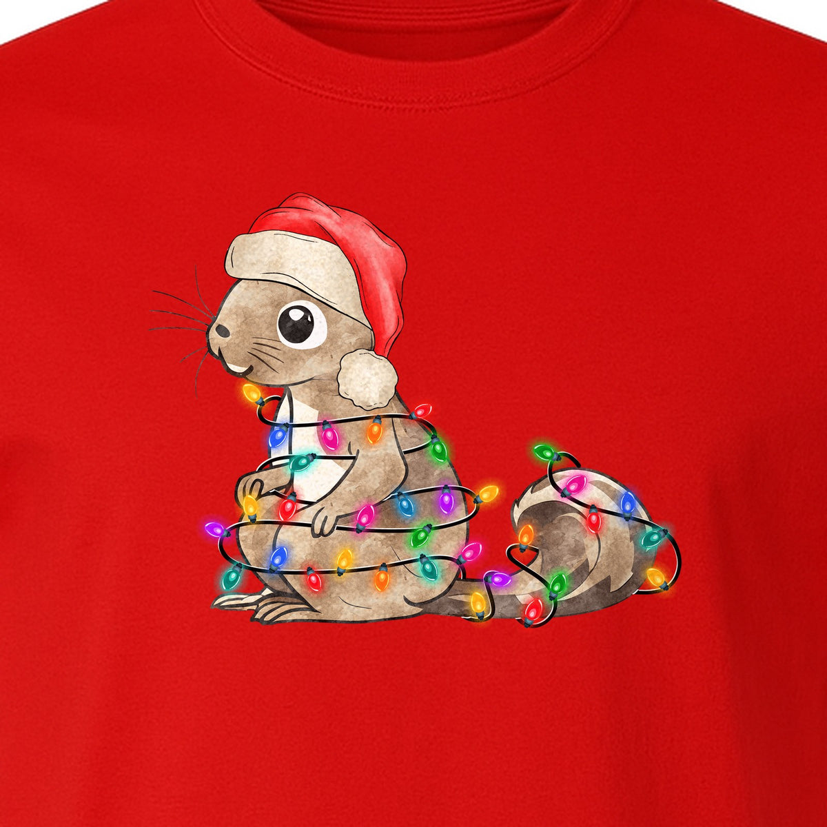 Christmas Squirrel Lights T-Shirt, Santa Hat Holiday Graphic for Winter Gatherings and Woodland Fans