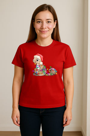 Christmas Squirrel Lights T-Shirt, Santa Hat Holiday Graphic for Winter Gatherings and Woodland Fans