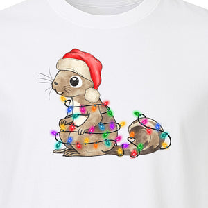 Christmas Squirrel Lights T-Shirt, Santa Hat Holiday Graphic for Winter Gatherings and Woodland Fans