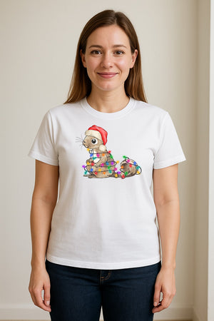 Christmas Squirrel Lights T-Shirt, Santa Hat Holiday Graphic for Winter Gatherings and Woodland Fans