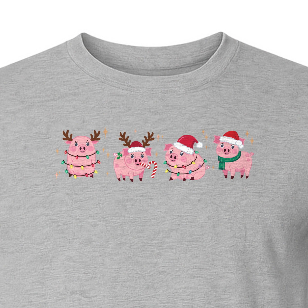 Christmas Pig T-Shirt, Cute Santa and Reindeer Farm Animal Holiday Design for Swine Fans