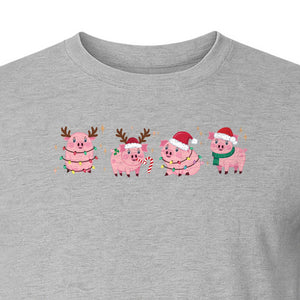 Christmas Pig T-Shirt, Cute Santa and Reindeer Farm Animal Holiday Design for Swine Fans