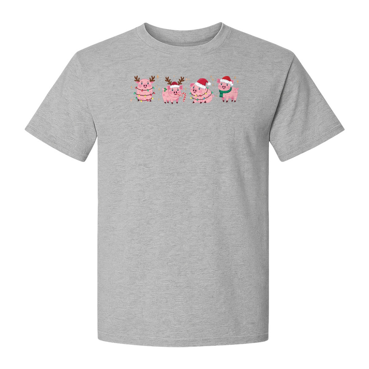 Christmas Pig T-Shirt, Cute Santa and Reindeer Farm Animal Holiday Design for Swine Fans