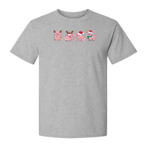 Christmas Pig T-Shirt, Cute Santa and Reindeer Farm Animal Holiday Design for Swine Fans