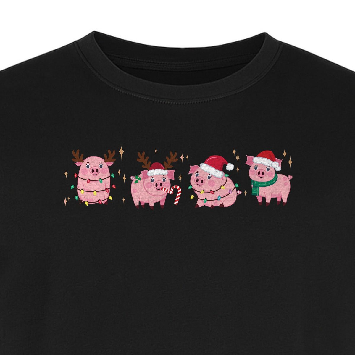 Christmas Pig T-Shirt, Cute Santa and Reindeer Farm Animal Holiday Design for Swine Fans