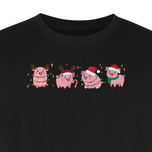 Christmas Pig T-Shirt, Cute Santa and Reindeer Farm Animal Holiday Design for Swine Fans