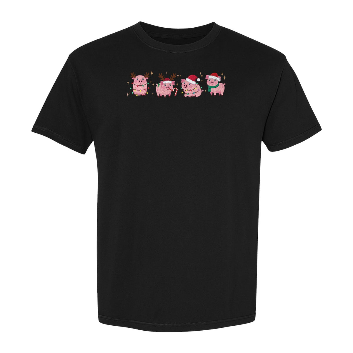 Christmas Pig T-Shirt, Cute Santa and Reindeer Farm Animal Holiday Design for Swine Fans
