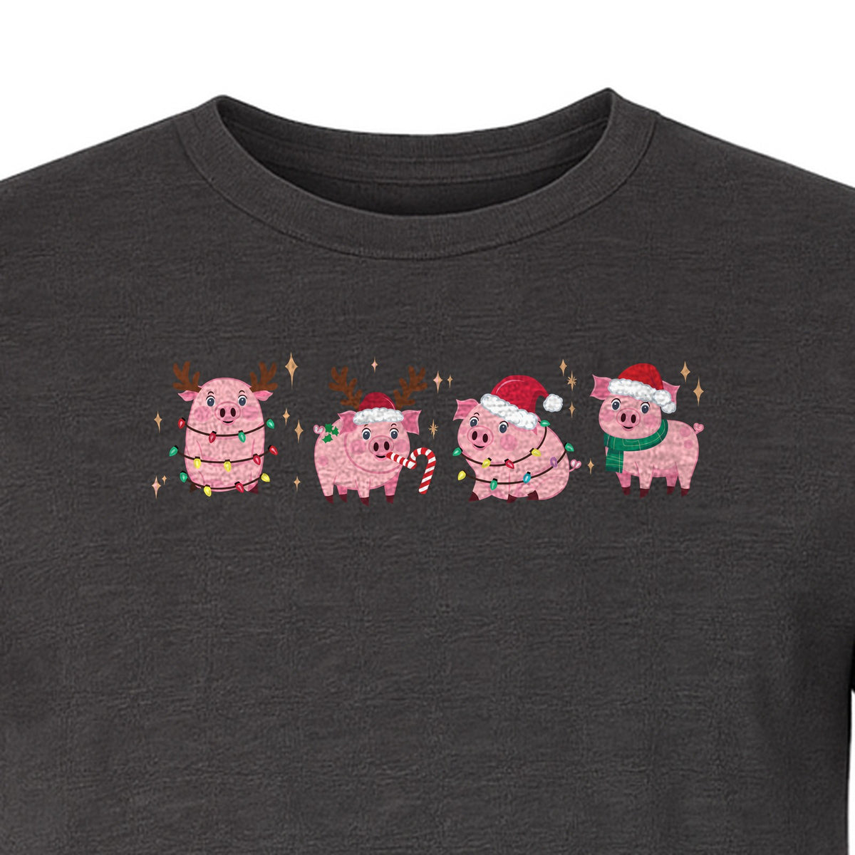 Christmas Pig T-Shirt, Cute Santa and Reindeer Farm Animal Holiday Design for Swine Fans