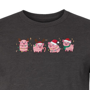 Christmas Pig T-Shirt, Cute Santa and Reindeer Farm Animal Holiday Design for Swine Fans