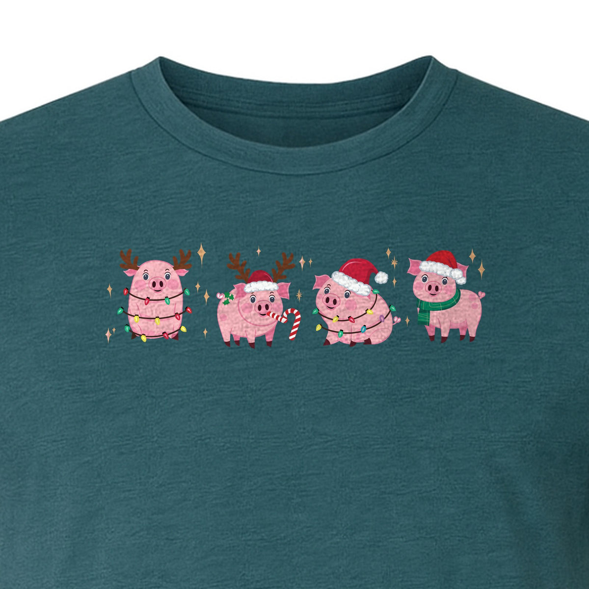 Christmas Pig T-Shirt, Cute Santa and Reindeer Farm Animal Holiday Design for Swine Fans