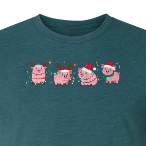 Christmas Pig T-Shirt, Cute Santa and Reindeer Farm Animal Holiday Design for Swine Fans