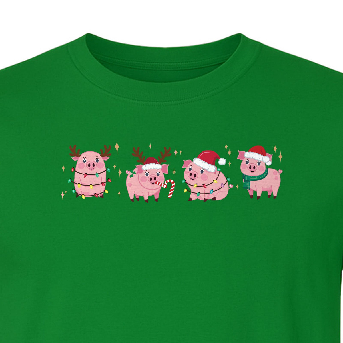 Christmas Pig T-Shirt, Cute Santa and Reindeer Farm Animal Holiday Design for Swine Fans