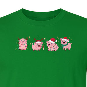 Christmas Pig T-Shirt, Cute Santa and Reindeer Farm Animal Holiday Design for Swine Fans