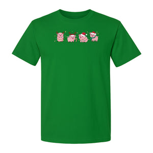 Christmas Pig T-Shirt, Cute Santa and Reindeer Farm Animal Holiday Design for Swine Fans