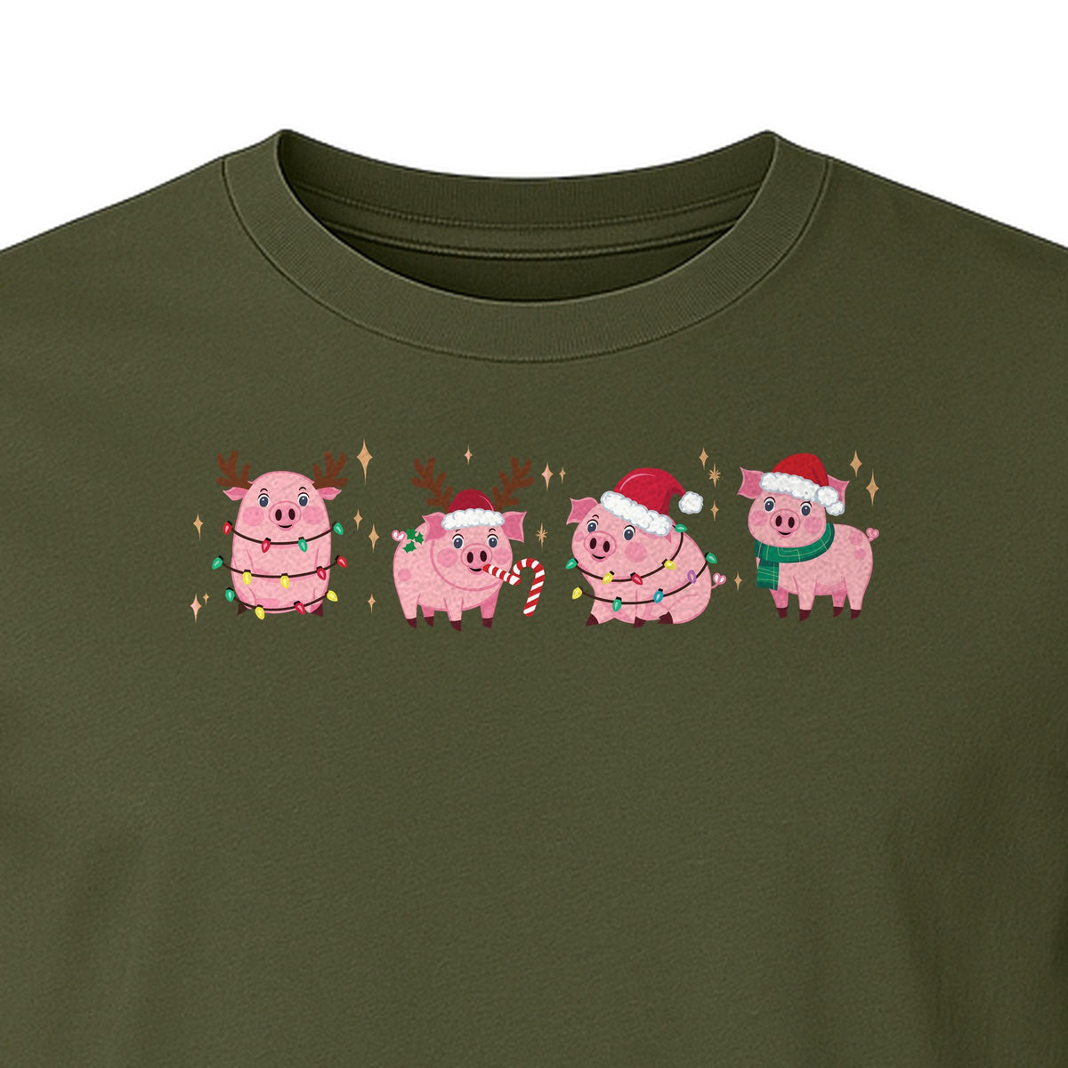 Christmas Pig T-Shirt, Cute Santa and Reindeer Farm Animal Holiday Design for Swine Fans