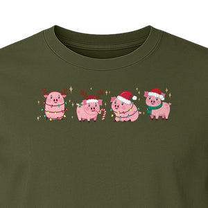 Christmas Pig T-Shirt, Cute Santa and Reindeer Farm Animal Holiday Design for Swine Fans