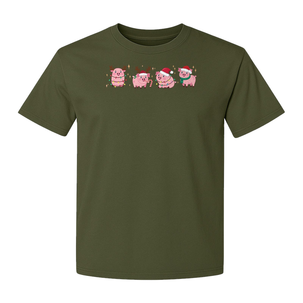 Christmas Pig T-Shirt, Cute Santa and Reindeer Farm Animal Holiday Design for Swine Fans