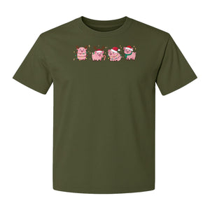 Christmas Pig T-Shirt, Cute Santa and Reindeer Farm Animal Holiday Design for Swine Fans