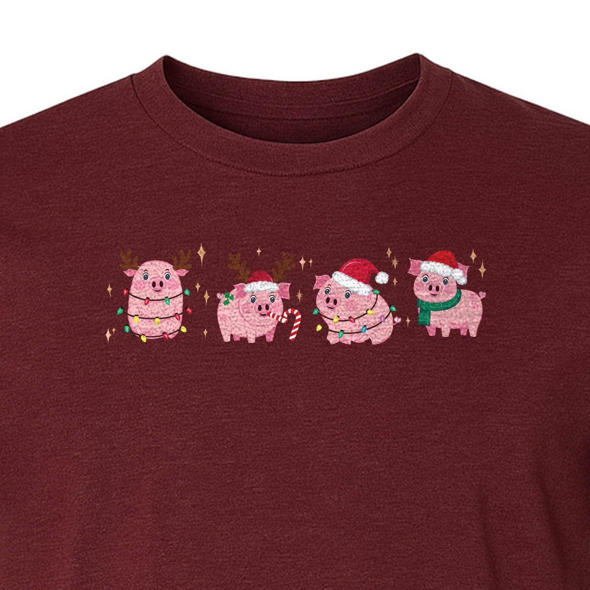 Christmas Pig T-Shirt, Cute Santa and Reindeer Farm Animal Holiday Design for Swine Fans