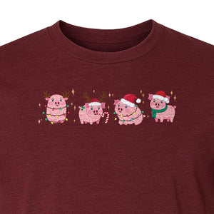 Christmas Pig T-Shirt, Cute Santa and Reindeer Farm Animal Holiday Design for Swine Fans