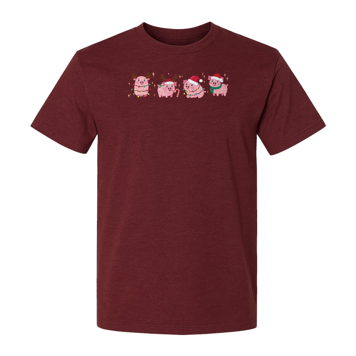 Christmas Pig T-Shirt, Cute Santa and Reindeer Farm Animal Holiday Design for Swine Fans