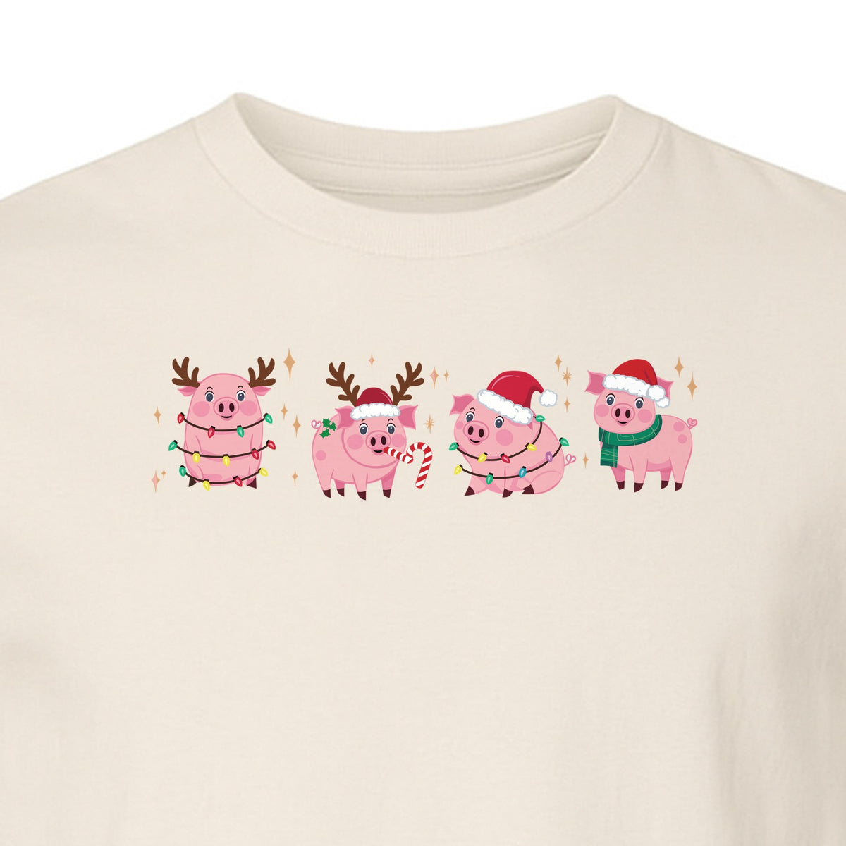 Christmas Pig T-Shirt, Cute Santa and Reindeer Farm Animal Holiday Design for Swine Fans