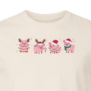 Christmas Pig T-Shirt, Cute Santa and Reindeer Farm Animal Holiday Design for Swine Fans