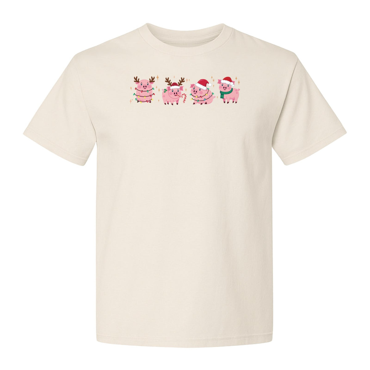 Christmas Pig T-Shirt, Cute Santa and Reindeer Farm Animal Holiday Design for Swine Fans