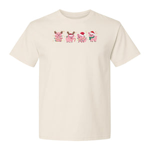 Christmas Pig T-Shirt, Cute Santa and Reindeer Farm Animal Holiday Design for Swine Fans