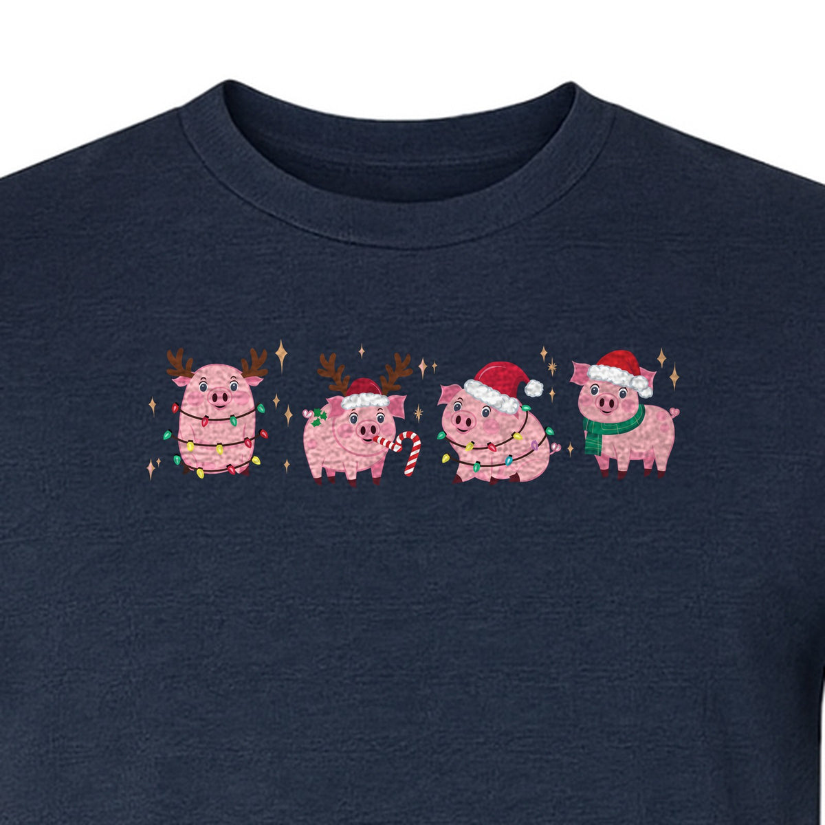 Christmas Pig T-Shirt, Cute Santa and Reindeer Farm Animal Holiday Design for Swine Fans