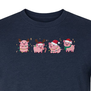 Christmas Pig T-Shirt, Cute Santa and Reindeer Farm Animal Holiday Design for Swine Fans