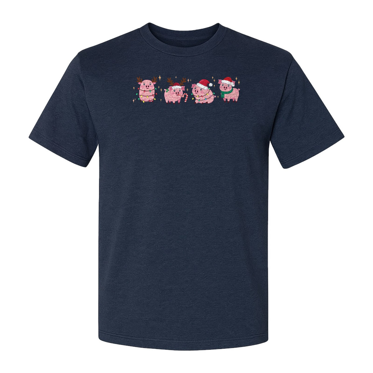 Christmas Pig T-Shirt, Cute Santa and Reindeer Farm Animal Holiday Design for Swine Fans