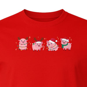 Christmas Pig T-Shirt, Cute Santa and Reindeer Farm Animal Holiday Design for Swine Fans