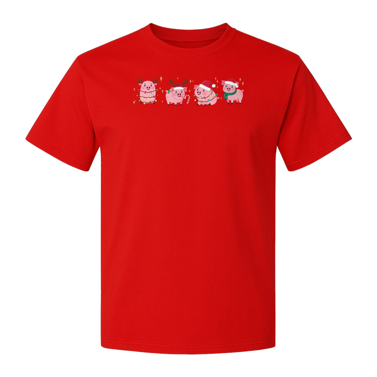 Christmas Pig T-Shirt, Cute Santa and Reindeer Farm Animal Holiday Design for Swine Fans