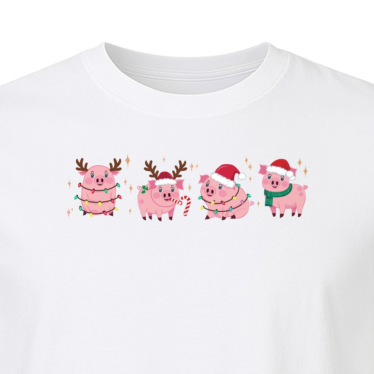 Christmas Pig T-Shirt, Cute Santa and Reindeer Farm Animal Holiday Design for Swine Fans