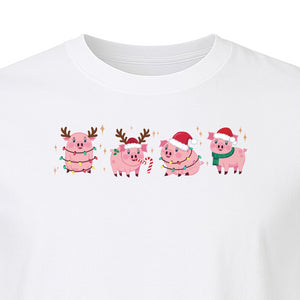 Christmas Pig T-Shirt, Cute Santa and Reindeer Farm Animal Holiday Design for Swine Fans