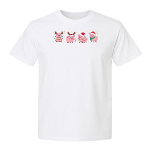Christmas Pig T-Shirt, Cute Santa and Reindeer Farm Animal Holiday Design for Swine Fans