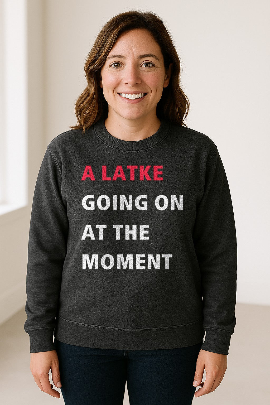Hanukkah Sweatshirt, A Latke Going On at the Moment Funny Jewish Holiday Crewneck