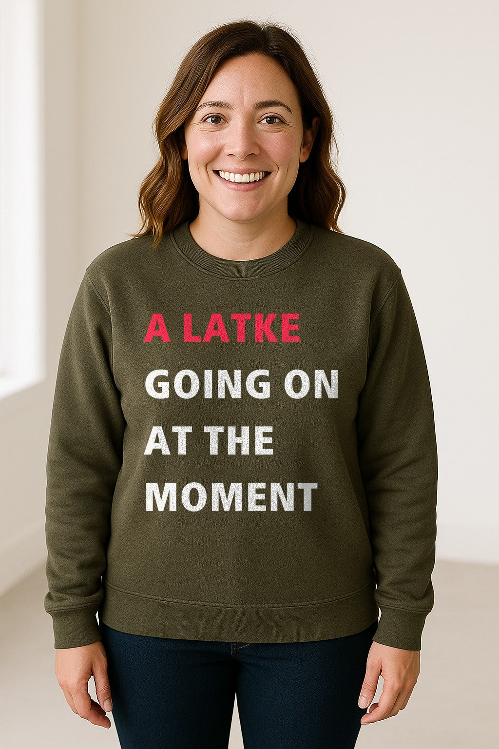 Hanukkah Sweatshirt, A Latke Going On at the Moment Funny Jewish Holiday Crewneck