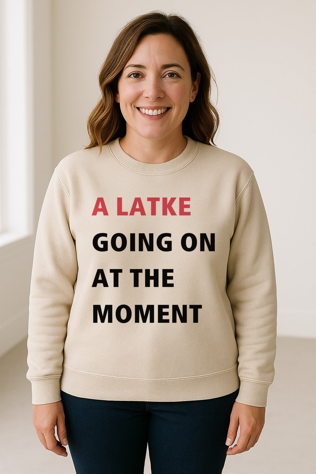 Hanukkah Sweatshirt, A Latke Going On at the Moment Funny Jewish Holiday Crewneck