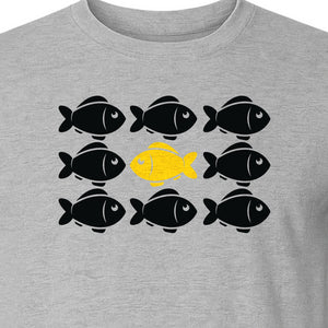 Individuality T-Shirt, One Yellow Fish in a School Design for Educators, Counselors and Mentors