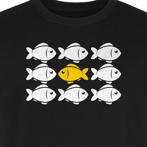 Individuality T-Shirt, One Yellow Fish in a School Design for Educators, Counselors and Mentors