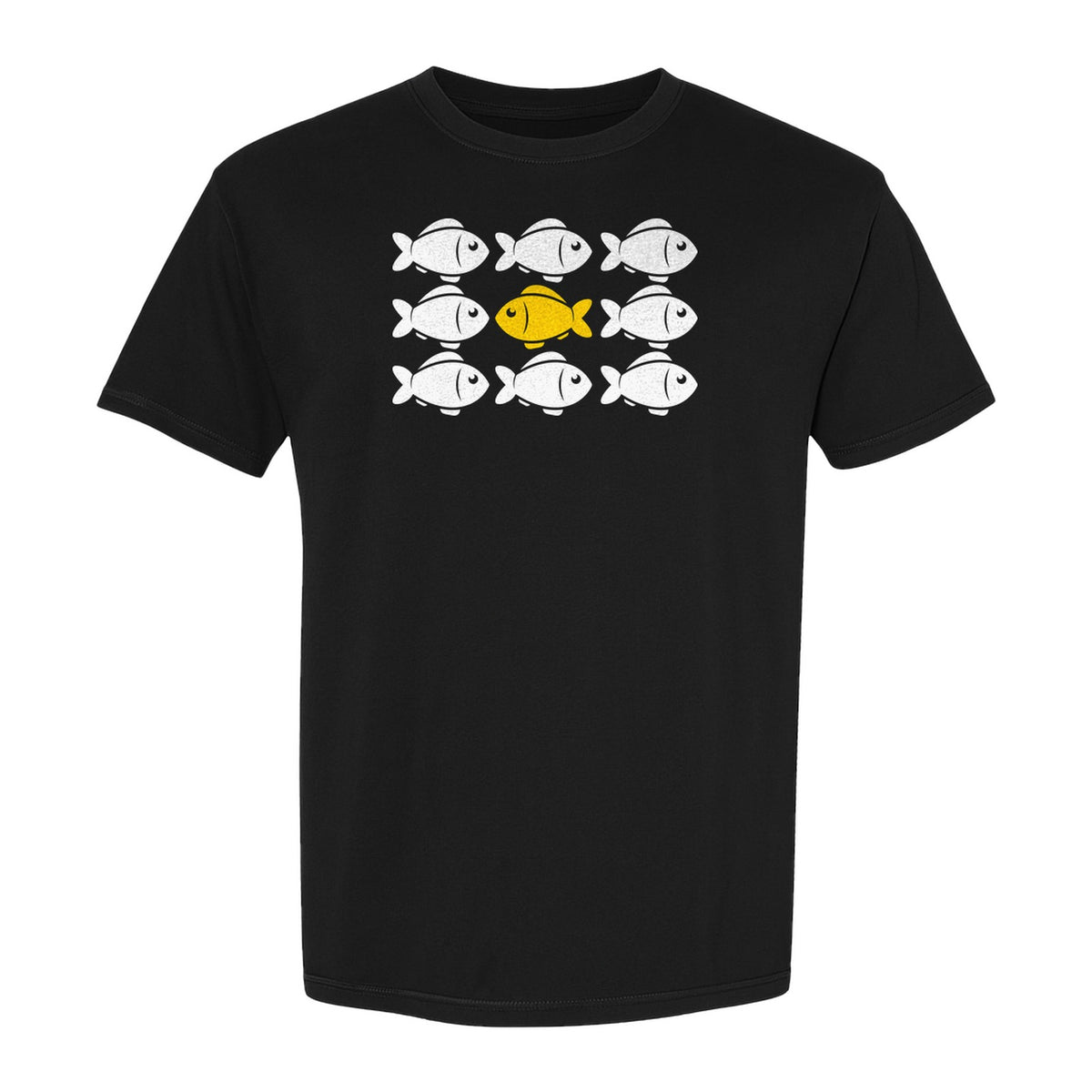 Individuality T-Shirt, One Yellow Fish in a School Design for Educators, Counselors and Mentors